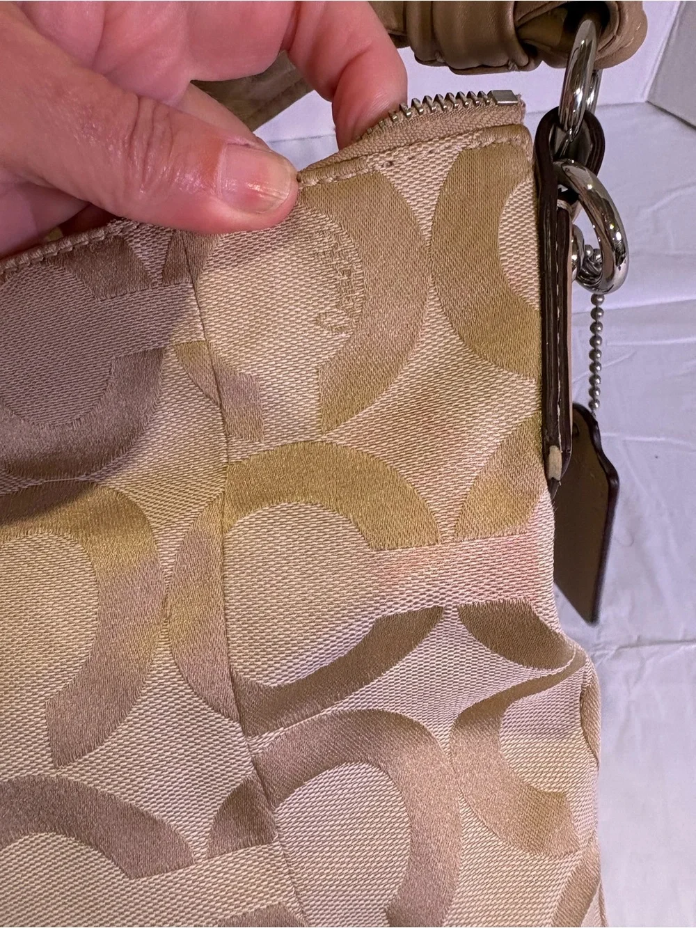Coach Beige Signature Jacquard Shoulder Bag